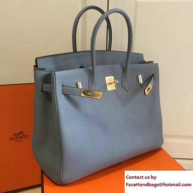 Hermes Clemence Leather Birkin 25/30/35cm Bag Baby Blue with Gold Hardware