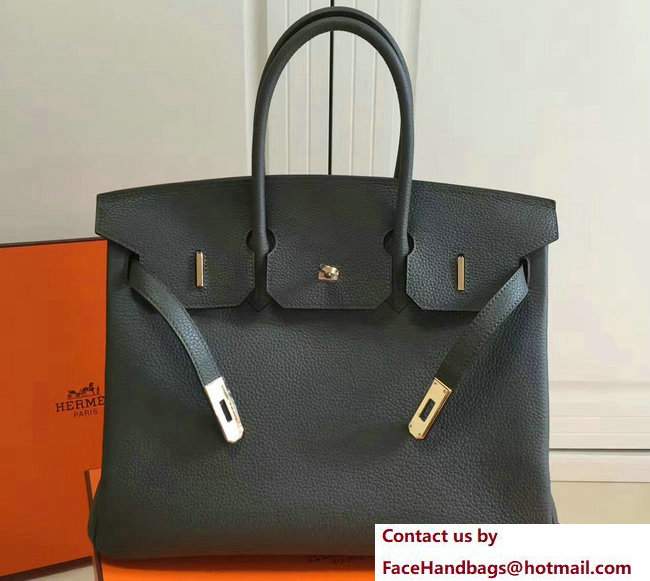 Hermes Clemence Leather Birkin 25/30/35cm Bag Dark Gray with Gold Hardware - Click Image to Close