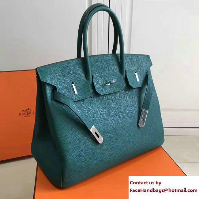 Hermes Clemence Leather Birkin 25/30/35cm Bag Emerald Green with Silver Hardware - Click Image to Close