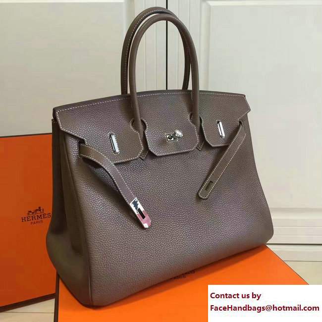 Hermes Clemence Leather Birkin 25/30/35cm Bag Etoupe with Silver Hardware