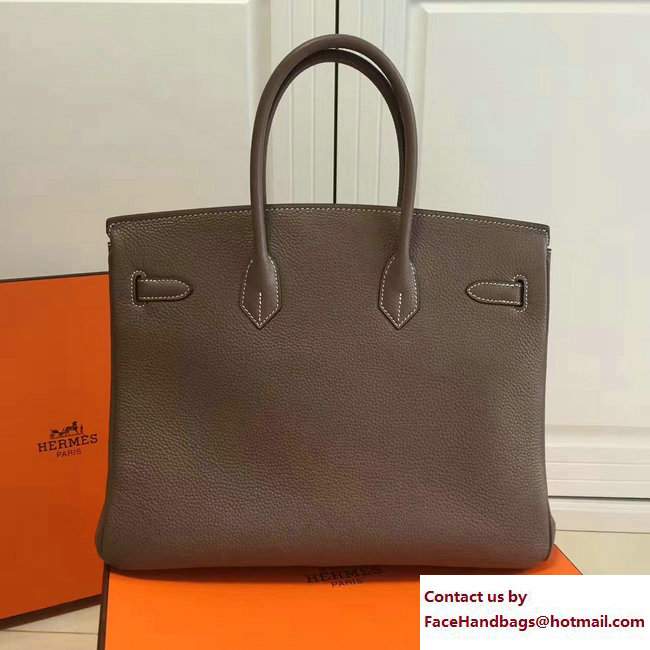 Hermes Clemence Leather Birkin 25/30/35cm Bag Etoupe with Silver Hardware