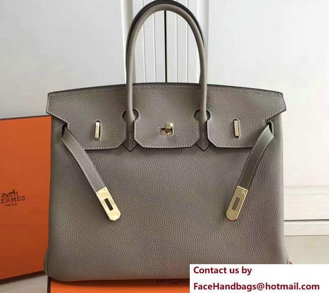 Hermes Clemence Leather Birkin 25/30/35cm Bag Gray with Gold Hardware - Click Image to Close