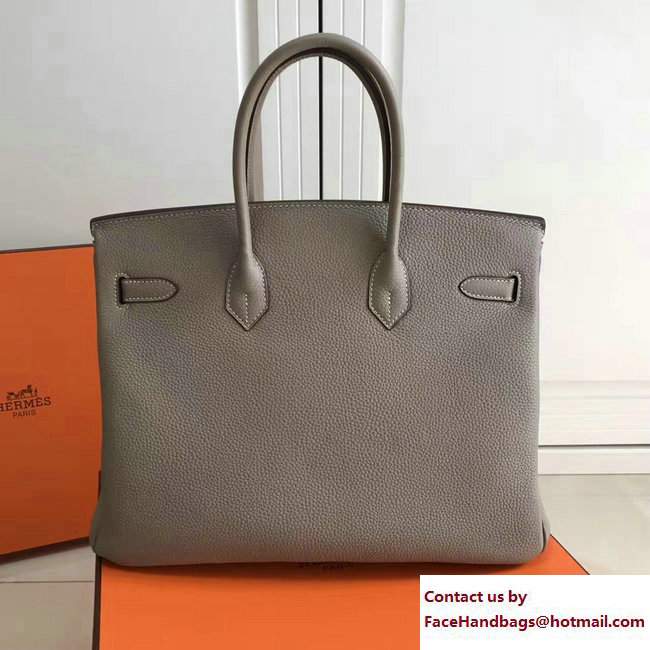 Hermes Clemence Leather Birkin 25/30/35cm Bag Gray with Gold Hardware
