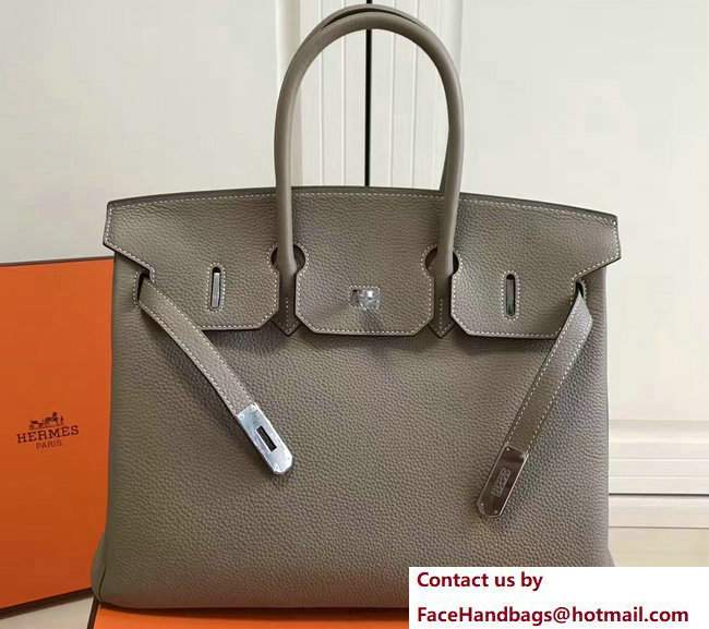 Hermes Clemence Leather Birkin 25/30/35cm Bag Gray with Silver Hardware - Click Image to Close