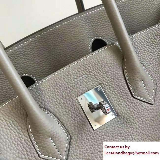 Hermes Clemence Leather Birkin 25/30/35cm Bag Gray with Silver Hardware