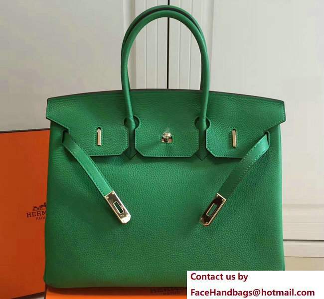 Hermes Clemence Leather Birkin 25/30/35cm Bag Green with Gold Hardware - Click Image to Close