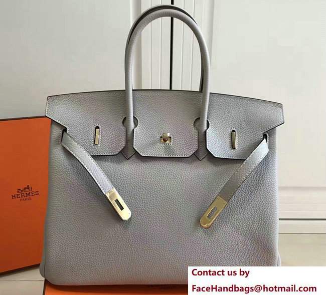 Hermes Clemence Leather Birkin 25/30/35cm Bag Light Gray with Gold Hardware - Click Image to Close