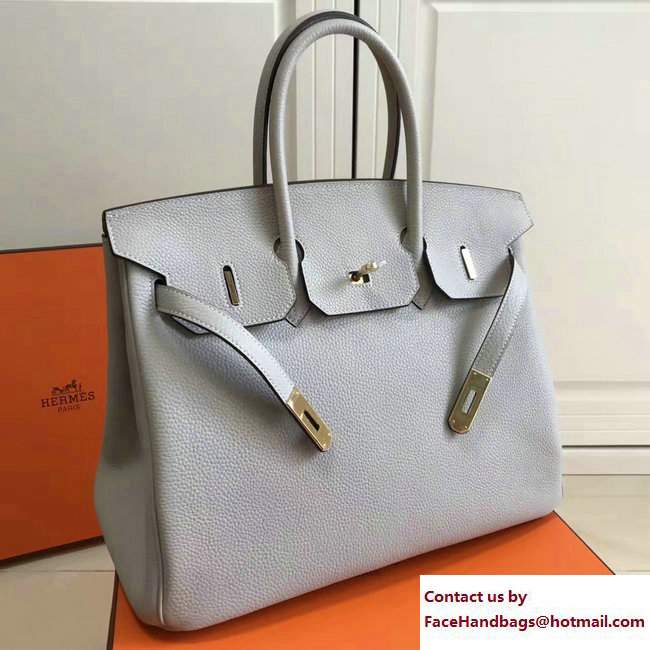 Hermes Clemence Leather Birkin 25/30/35cm Bag Light Gray with Gold Hardware - Click Image to Close