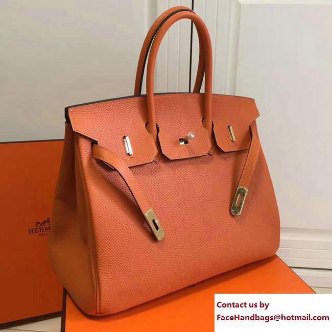 Hermes Clemence Leather Birkin 25/30/35cm Bag Orange with Gold Hardware - Click Image to Close