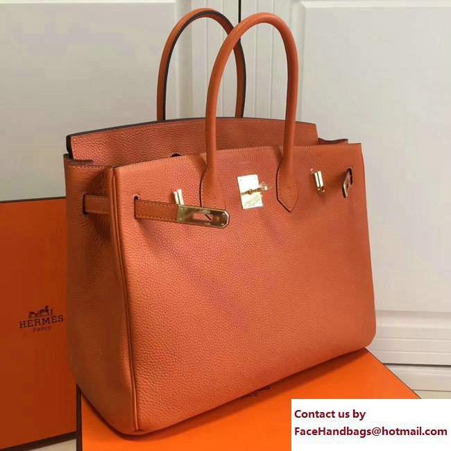 Hermes Clemence Leather Birkin 25/30/35cm Bag Orange with Gold Hardware