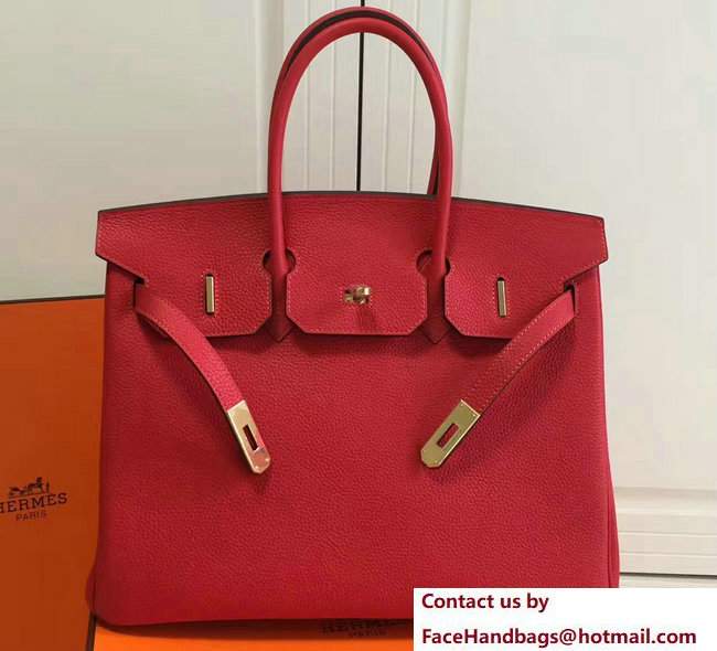 Hermes Clemence Leather Birkin 25/30/35cm Bag Red with Gold Hardware - Click Image to Close