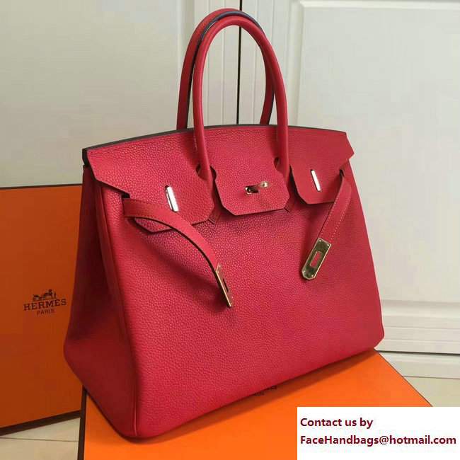 Hermes Clemence Leather Birkin 25/30/35cm Bag Red with Gold Hardware