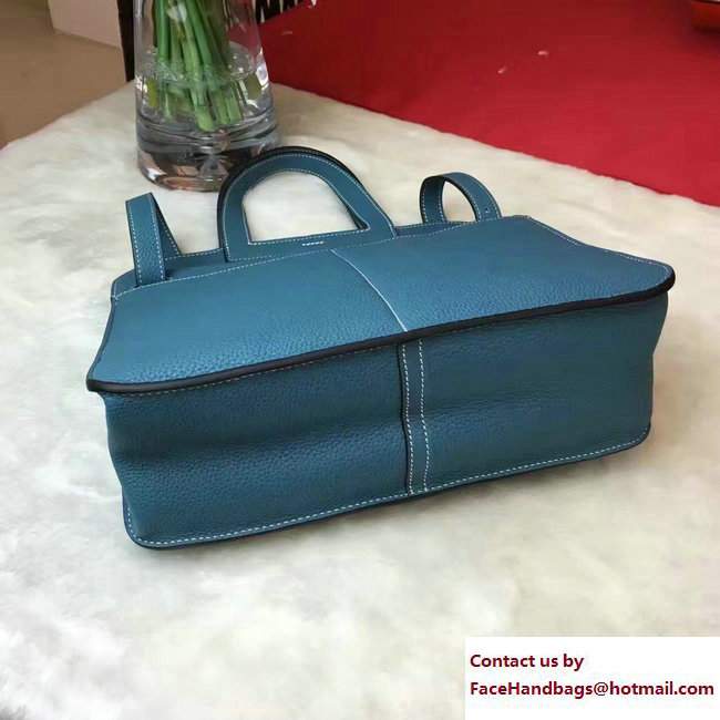 Hermes Halzan Tote Bag in Original Togo Leather Galicia Blue