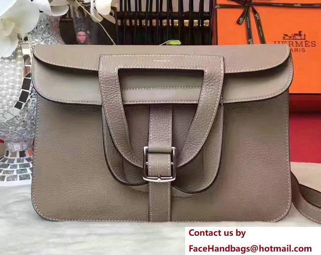 Hermes Halzan Tote Bag in Original Togo Leather Light Gray - Click Image to Close