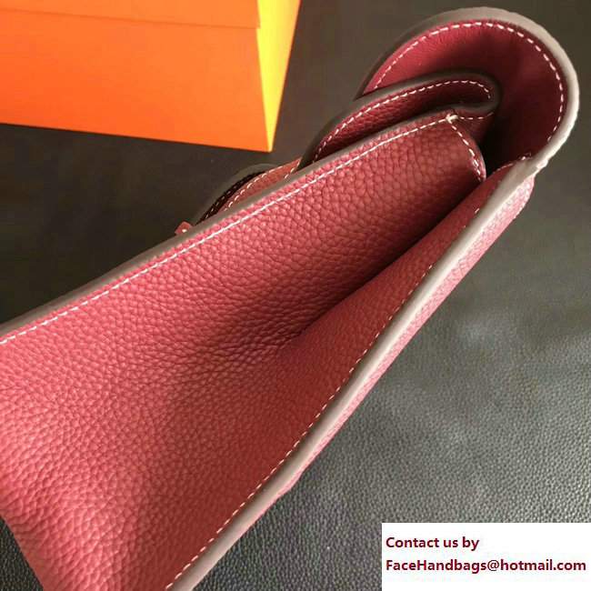 Hermes Leather Halzan Tote Bag Bordeaux Red