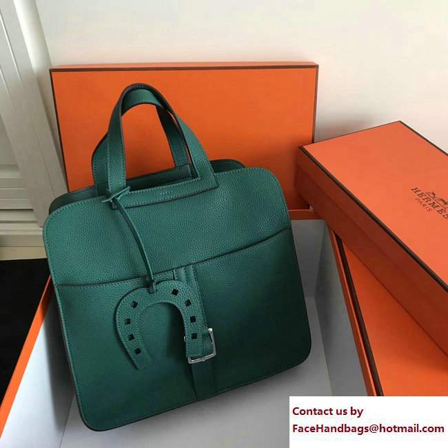 Hermes Leather Halzan Tote Bag Green