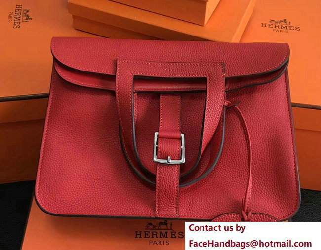 Hermes Leather Halzan Tote Bag Red