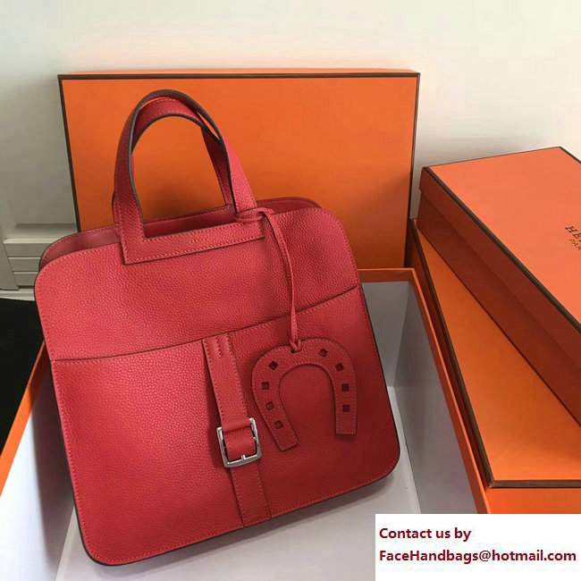 Hermes Leather Halzan Tote Bag Red