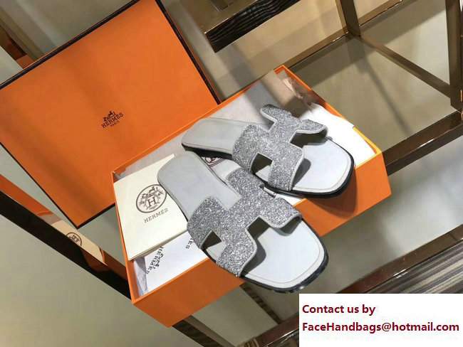 Hermes Metallic Nappa Leather Cristal Oran Slipper Sandals 03