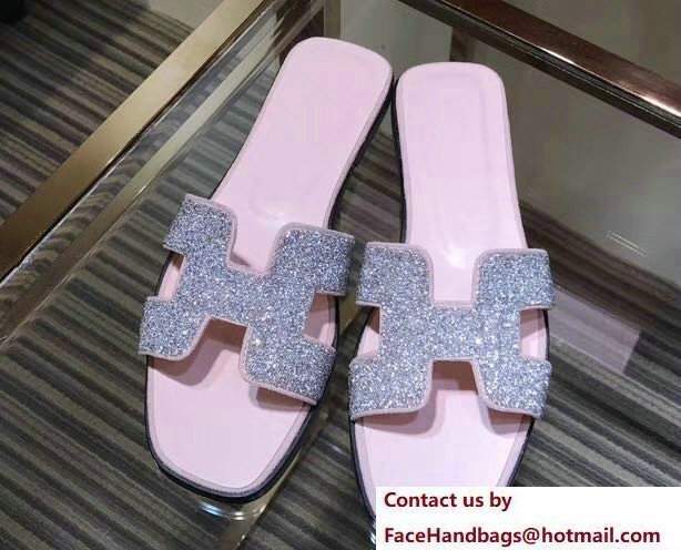 Hermes Metallic Nappa Leather Cristal Oran Slipper Sandals 04