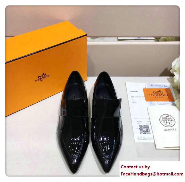 Hermes Patent Leather Poeme Loafers Black 2017