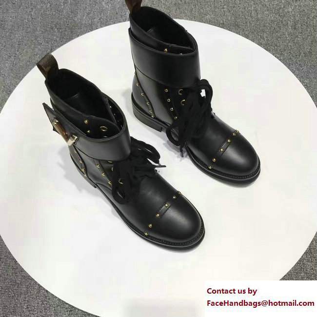 Louis Vuitton Heel 3.5cm Platform 1.5cm Rockabily Ranger Ankle Boots 1A3HUK Black Studs 2017