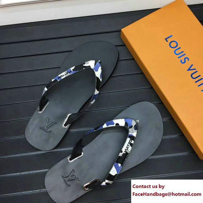 Louis Vuitton Men's Thong Sandals Camo Blue - Click Image to Close