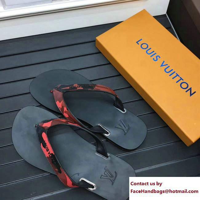 Louis Vuitton Men's Thong Sandals Camo Red