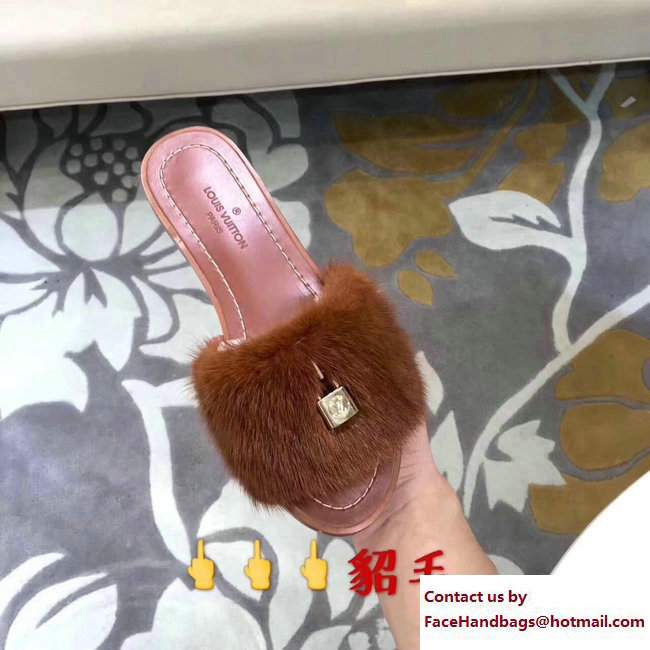 Louis Vuitton Mink Fur Lock It Slipper Sandals Mules Brown 2017
