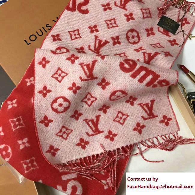 Louis Vuitton Supreme Cashmere Scarf Red 2017 - Click Image to Close