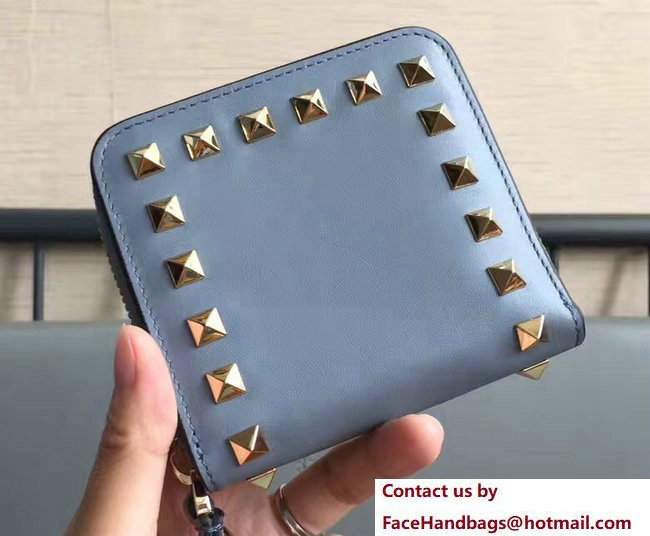 Valentino Calfskin Rockstud Compact Wallet Baby Blue - Click Image to Close