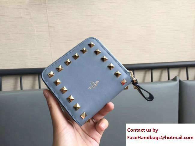 Valentino Calfskin Rockstud Compact Wallet Baby Blue - Click Image to Close