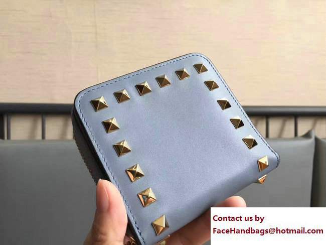 Valentino Calfskin Rockstud Compact Wallet Baby Blue