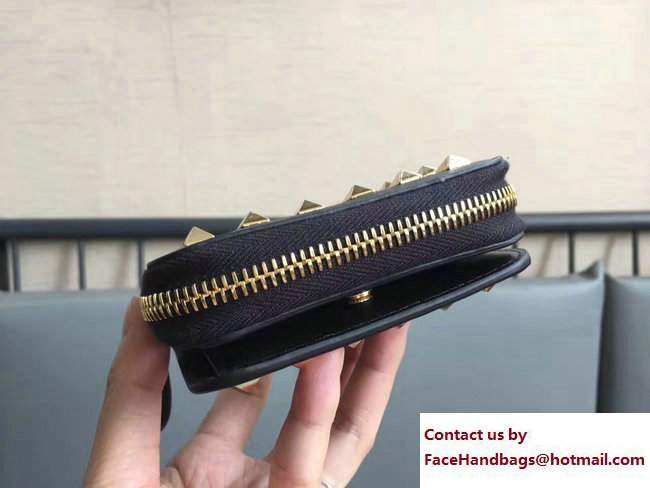 Valentino Calfskin Rockstud Compact Wallet Black