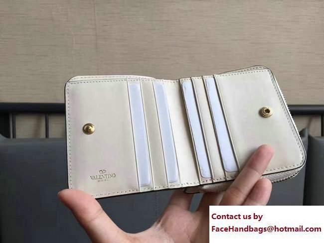 Valentino Calfskin Rockstud Compact Wallet Off White