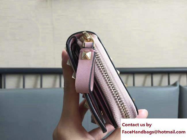 Valentino Calfskin Rockstud Compact Wallet Pink - Click Image to Close