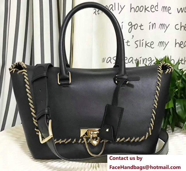 Valentino Inserted Chain Whipstitch Demilune Double Handle Bag Black 2017 - Click Image to Close