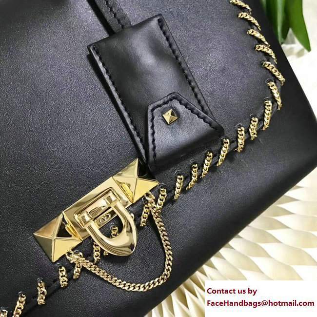 Valentino Inserted Chain Whipstitch Demilune Double Handle Bag Black 2017 - Click Image to Close