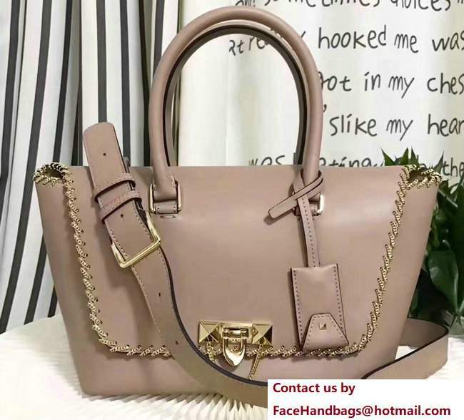 Valentino Inserted Chain Whipstitch Demilune Double Handle Bag Caramel 2017 - Click Image to Close