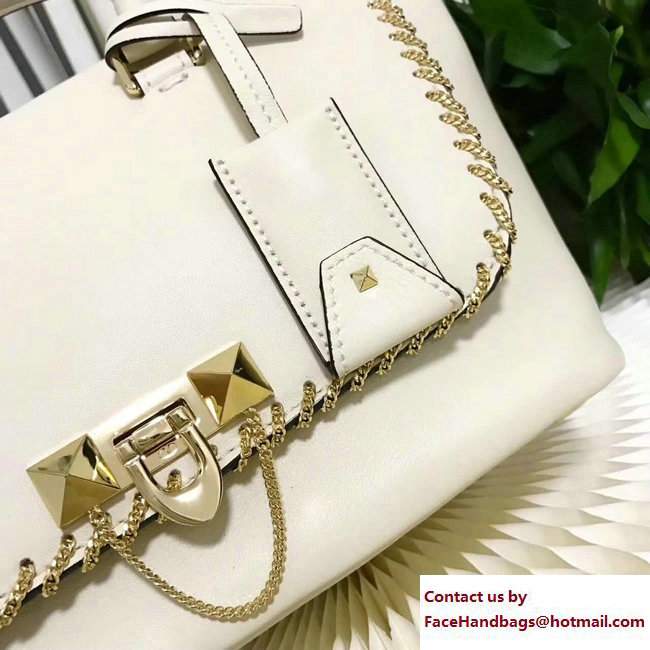 Valentino Inserted Chain Whipstitch Demilune Double Handle Bag Off White 2017