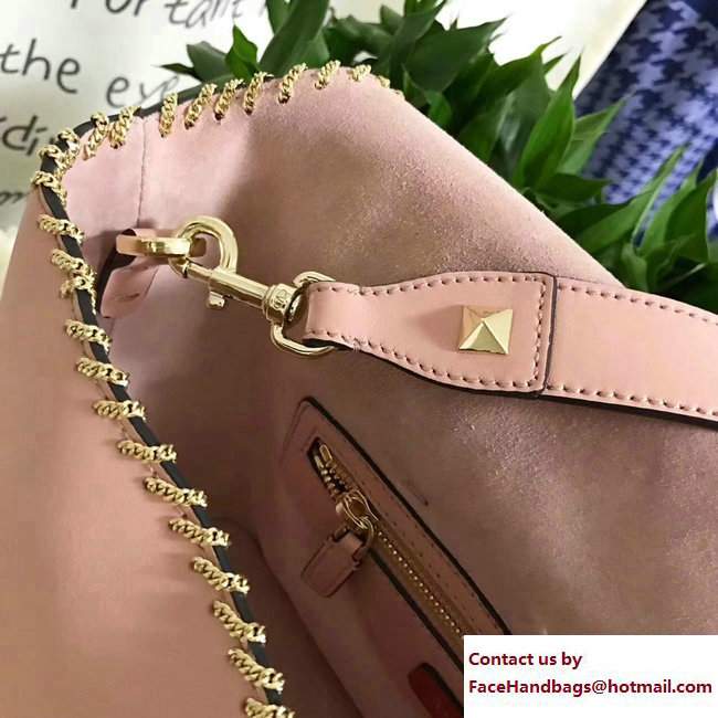 Valentino Inserted Chain Whipstitch Demilune Double Handle Bag Pink 2017 - Click Image to Close