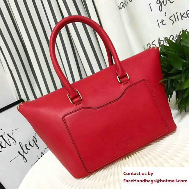 Valentino Inserted Chain Whipstitch Demilune Double Handle Bag Red 2017 - Click Image to Close