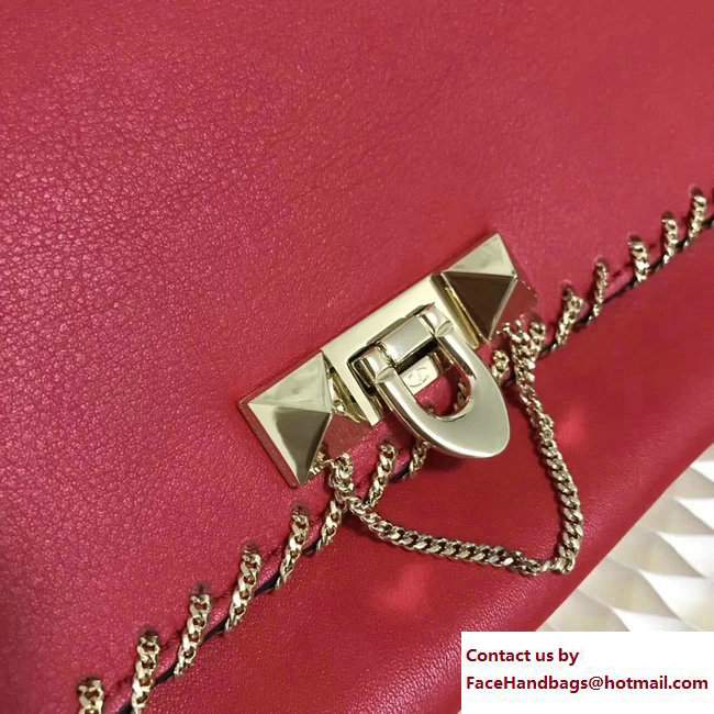 Valentino Inserted Chain Whipstitch Demilune Double Handle Bag Red 2017