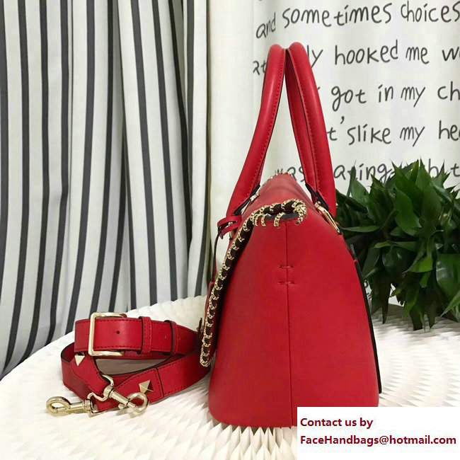 Valentino Inserted Chain Whipstitch Demilune Double Handle Bag Red 2017 - Click Image to Close