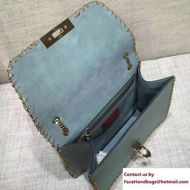 Valentino Inserted Chain Whipstitch Demilune Small Shoulder Bag Baby Blue 2017 - Click Image to Close