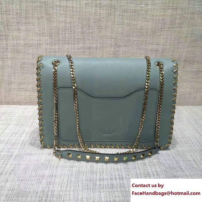 Valentino Inserted Chain Whipstitch Demilune Small Shoulder Bag Baby Blue 2017