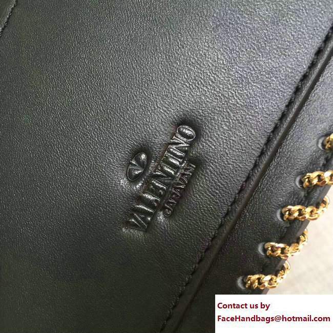 Valentino Inserted Chain Whipstitch Demilune Small Shoulder Bag Black 2017 - Click Image to Close