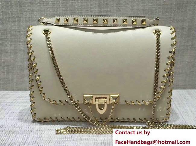 Valentino Inserted Chain Whipstitch Demilune Small Shoulder Bag Off White 2017 - Click Image to Close