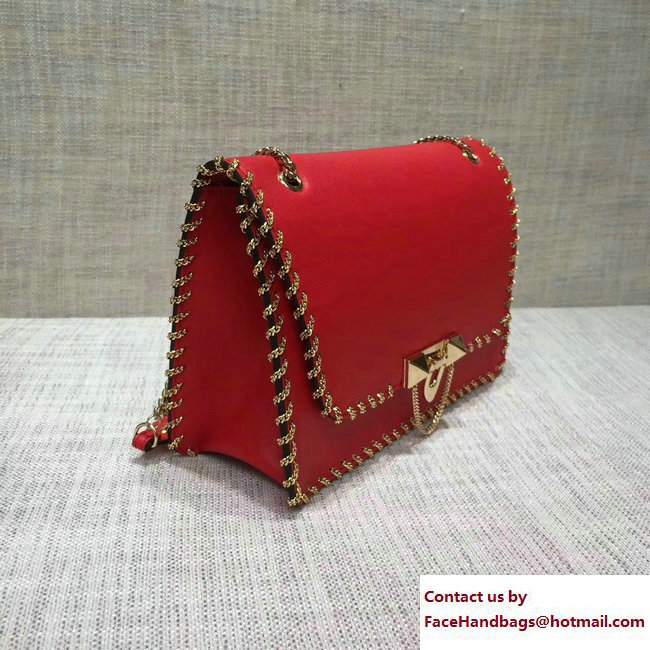 Valentino Inserted Chain Whipstitch Demilune Small Shoulder Bag Red 2017 - Click Image to Close