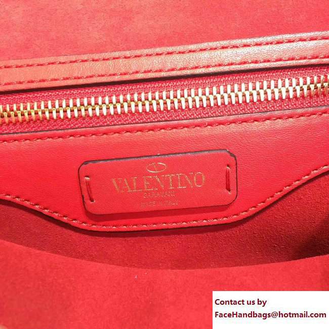 Valentino Inserted Chain Whipstitch Demilune Small Shoulder Bag Red 2017